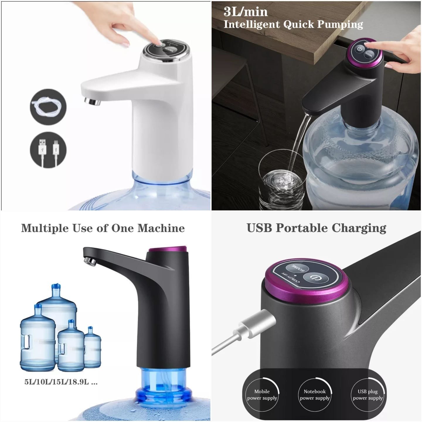 Touch Intelligent Electric Water Pump – Rechargeable Automatic Dispenser For Bottled Water With One-Touch Operation (Random Color) - Image 5