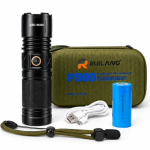 Ruilang P90 tactical flashlight set with rechargeable battery USB cable and storage case